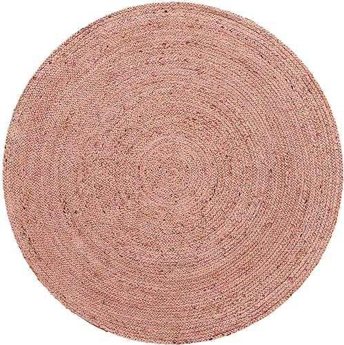 Image of Unique Loom Braided Jute Collection Area Rug - Dhaka (5' 1 inch Round, Light Pink)