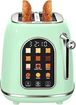 Mecity Toaster 2 Slice, Touch Screen Wide Slot Retro Toaster For Breads Bagel Muffin Waffle, House Warming Gift New Home, 120V 825W, Light Green