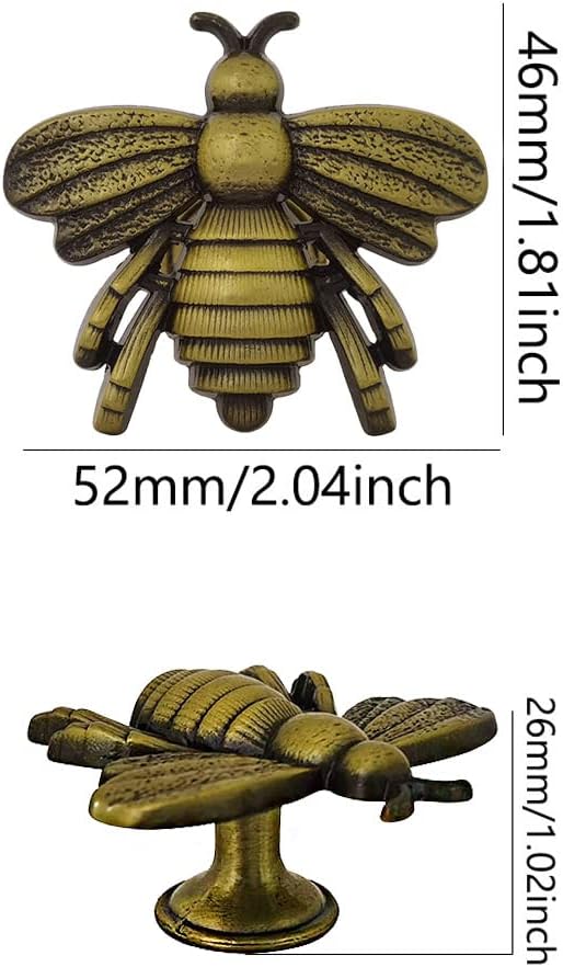 Decorative Bee Cabinet Knobs, Metal Zinc Single Hole Bee Pulls Handles for Kitchen Cupboard Closet Door Furniture Dresser Drawer Hardware - 4pcs (Bronze)