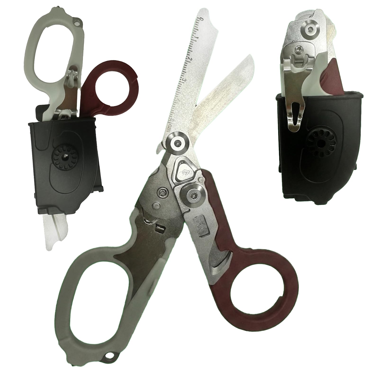 6 in 1 Emergency Response Shears Emergency Scissors Tool Stainless Steel Foldable Scissors Pliers with Strap Cutter and Glass Default (Grey & Red)
