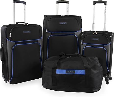 review Nautica Seascape Collection 4pc Softside Luggage Set, Black/Blue