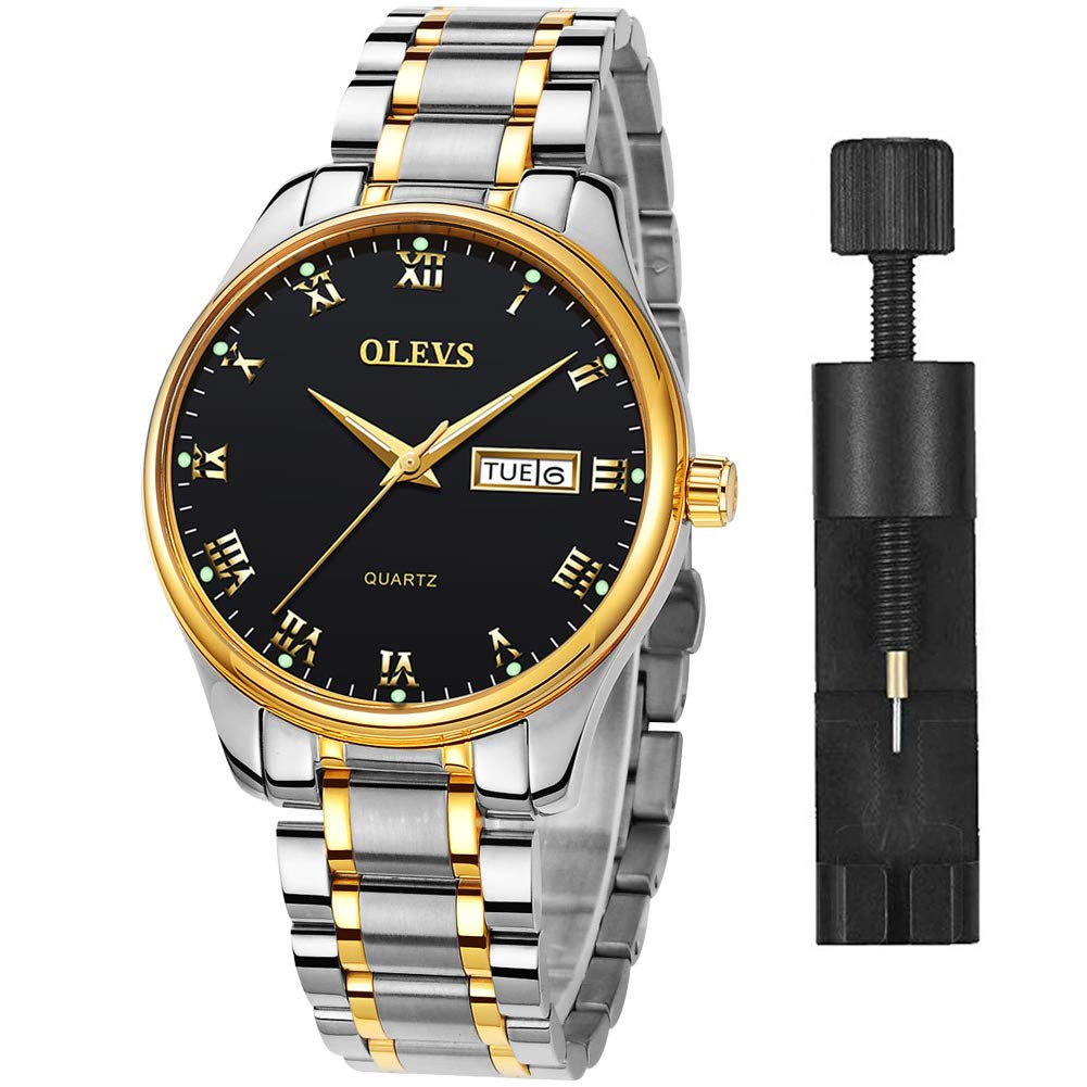 OLEVSMen's Casual Fashion Waterproof Gold Stainless Steel Band Quartz Gold Watches Gifts for Men