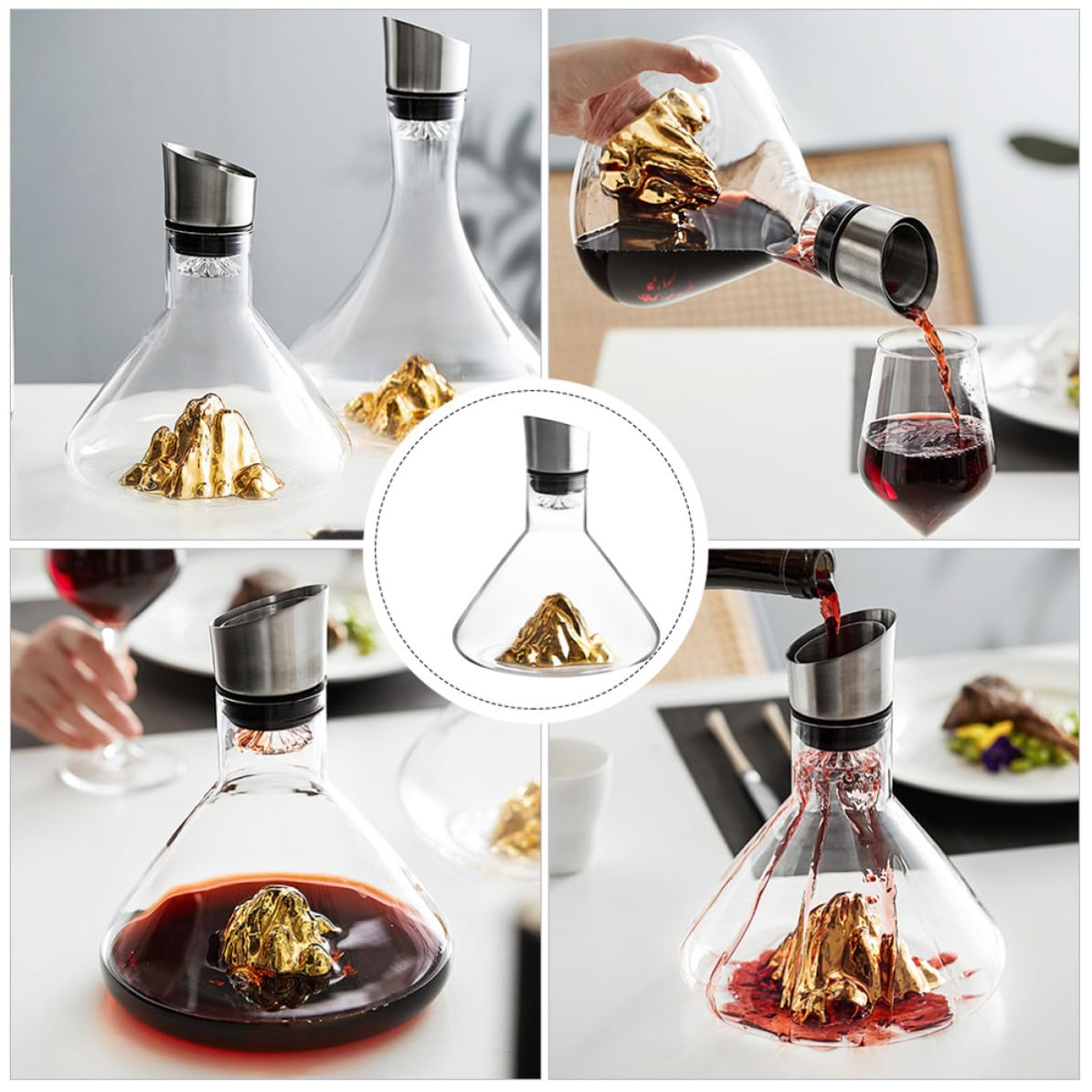 VICASKY Goldener Kristall Weindekanter mit Elegantem Design 1500ml and Schneller Belüftungsfunktion for Zuhause und Weinliebhaber