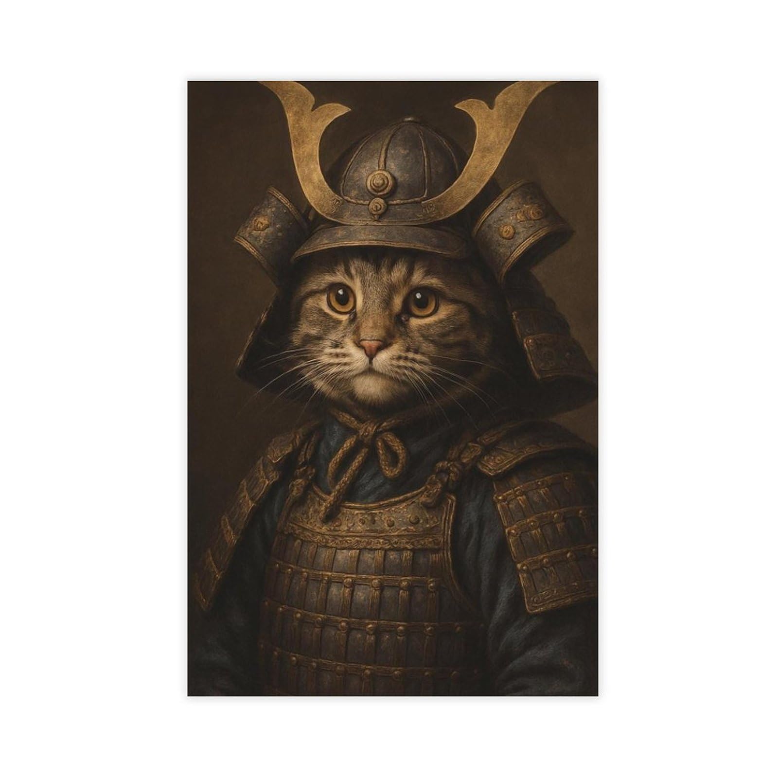 QNVJQKDSI Cat Samurai Portrait Art Canvas Poster Wall Art Decor Print Picture Paintings for Living Room Bedroom Decoration 20" L X 30" W