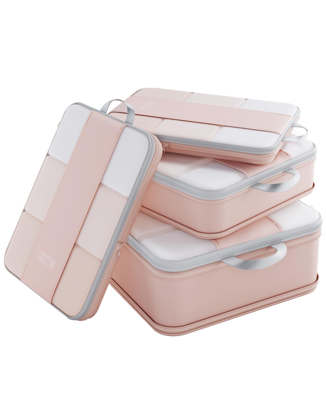 OlarHike 4 Set Compression Packing Cubes for Travel Essentials,Compressible Expandable Space Saver Bags for Organizing Clothes,Luggage Suitcase Garment Bags with Over 1000 pcs Mesh Holes(Beige)