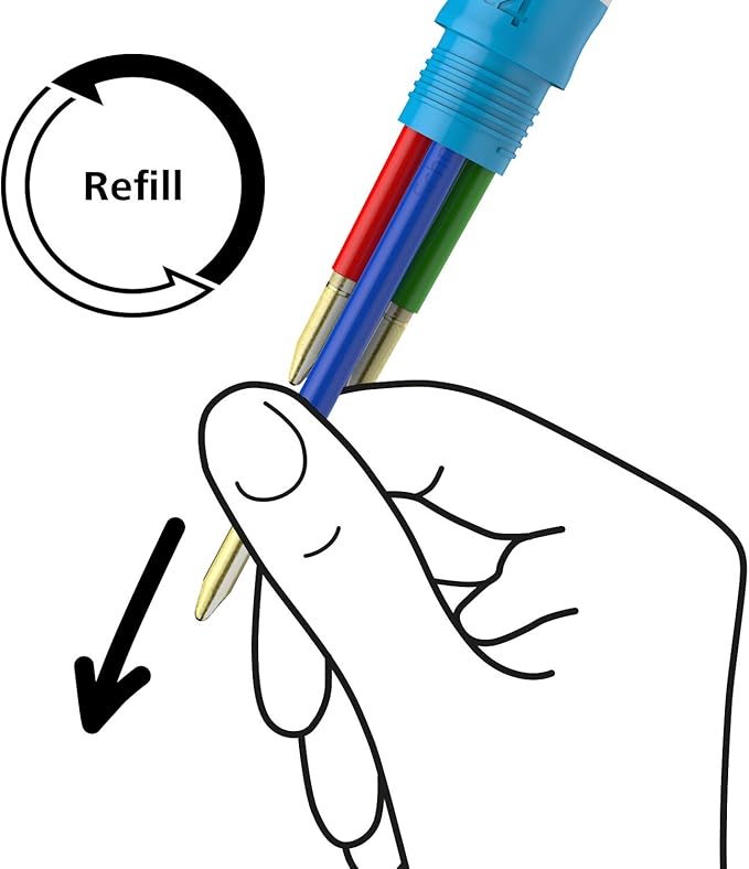 Schneider Take 4 Ballpoint Pen M (Medium), Refillable + Retractable, Dark Blue/Light Blue Barrel, 4-In-1 Multicolor Inks: Black, Red, Blue, Green, Box of 10 Pens (138003)