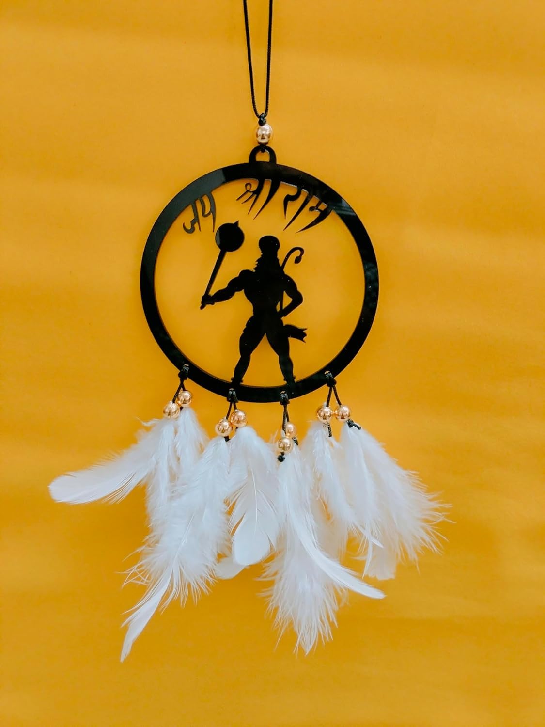 Jiyu Creation Dream Catcher car Hanging of Lord Hanuman with White Feather Theme/Origional Feather/Car Hanging Decor/Pack of 1 (Lord Hanuman witrh Shree Ram)-image-31