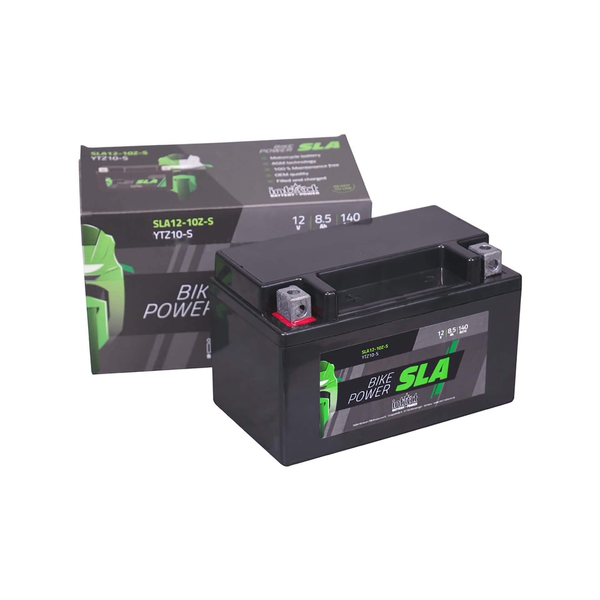 intAct - AGM MOTORRADBATTERIE | Batterie für Roller, Motorrad, Quad. Wartungsfreier & auslaufsicherer Akku | SLA12-10Z-S, CTZ10-S, 12V Batterie, 8,5 AH (c20), 140 A (EN) | Maße: 150x87x94mm