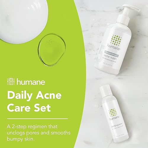 Miniatura 2 de humane Paquete de tóner clarificante y lavado de acné de fuerza regular - Tratamiento del acné con peróxido de benzoilo al 5%