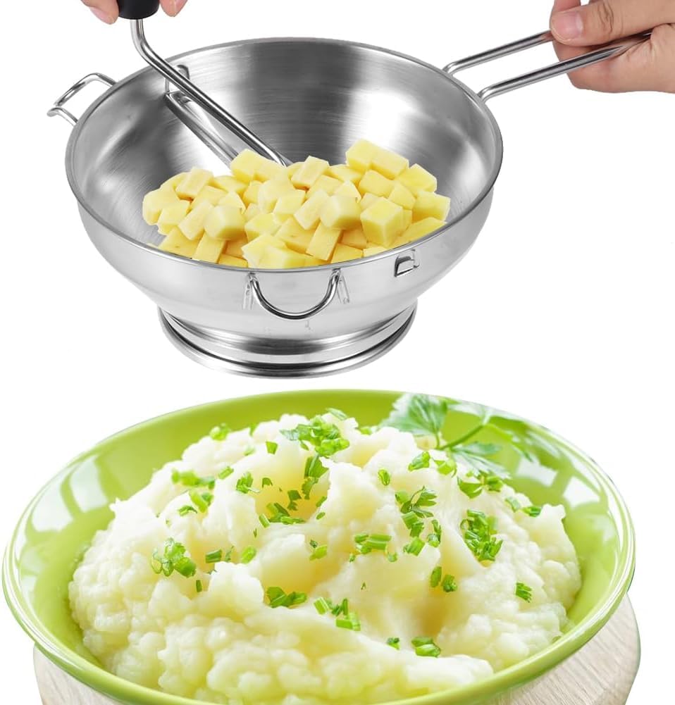 Moulin à purée manuel en acier inoxydable avec tamis à 3 compartiments pour purée de pommes de terre, confiture et aliments pour bébé, presse de cuisine polyvalente pour légumes, fruits