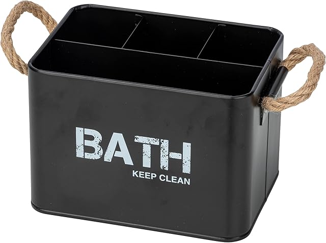 IBILI WENKO Gara Bathroom Box with 4 Compartments Black Steel Storage Box 19 x 12.5 x 13 cm Black