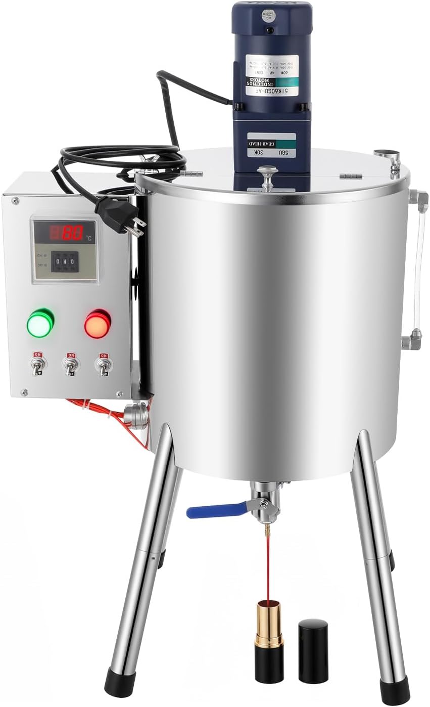Lipstick Filling Machine 2.1kw Automatic Heating Paste Machine 20-45 Bottle/Min Adjustable Temperature Heating Lipstick Candle Heat Filler for Cream and Liquid (15L)