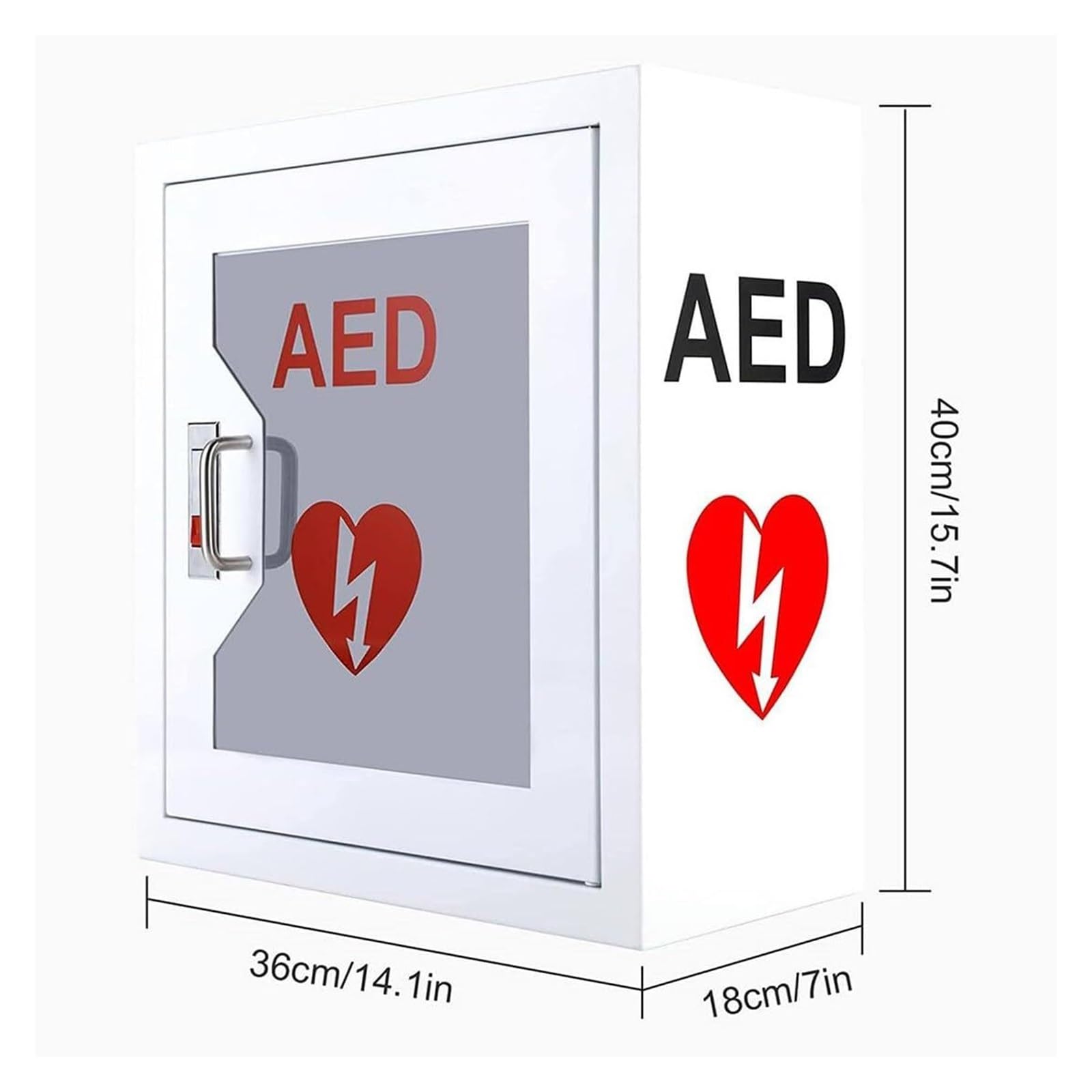 AED Wandschrank mit optisch-akustischem Alarmsystem - Robuste Stahlkonstruktion mit Sichtfenster für Haushalte, Büros & öffentliche Bereiche
