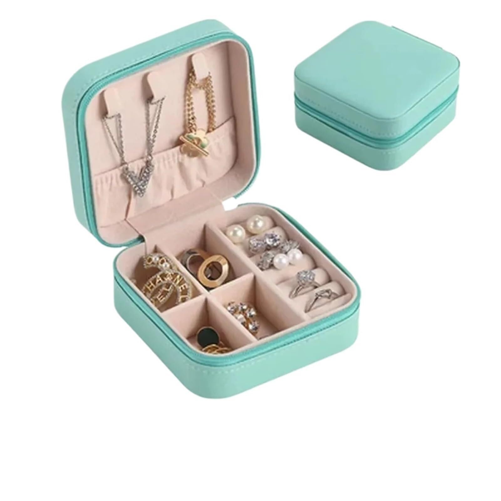 ZHAOQIN Jewellery Box Portable Jewellery Box Organiser Travel Leather Storage Zipper(Blue)