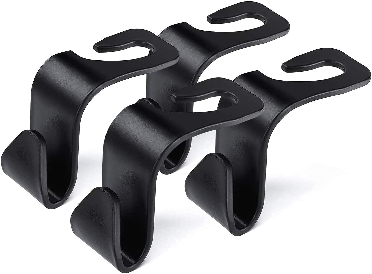 Sulfar Universal Vehicle Backseat Headrest Hanger Storage Organizer, Black Seat Hooks, Car Accessory for Handbags, Purses, Coats, and Grocery Bags, Bottle Holder 4-Pack