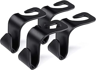 Sulfar Universal Vehicle Car Backseat Headrest Hanger Storage Organizer, Black Car Back Seat Headrest Hooks, Car Seat Accessory For Handbags, Purses, Coats, And Grocery Bags, Bottle Holder 4-Pack