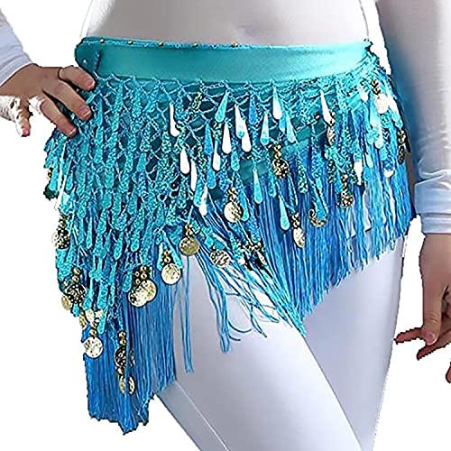 Image of VRITRAZ Women's Chiffon Belly Dance Hip Scarf Waistband Belt Skirt Mixed Colors Sequence Beads and Coins