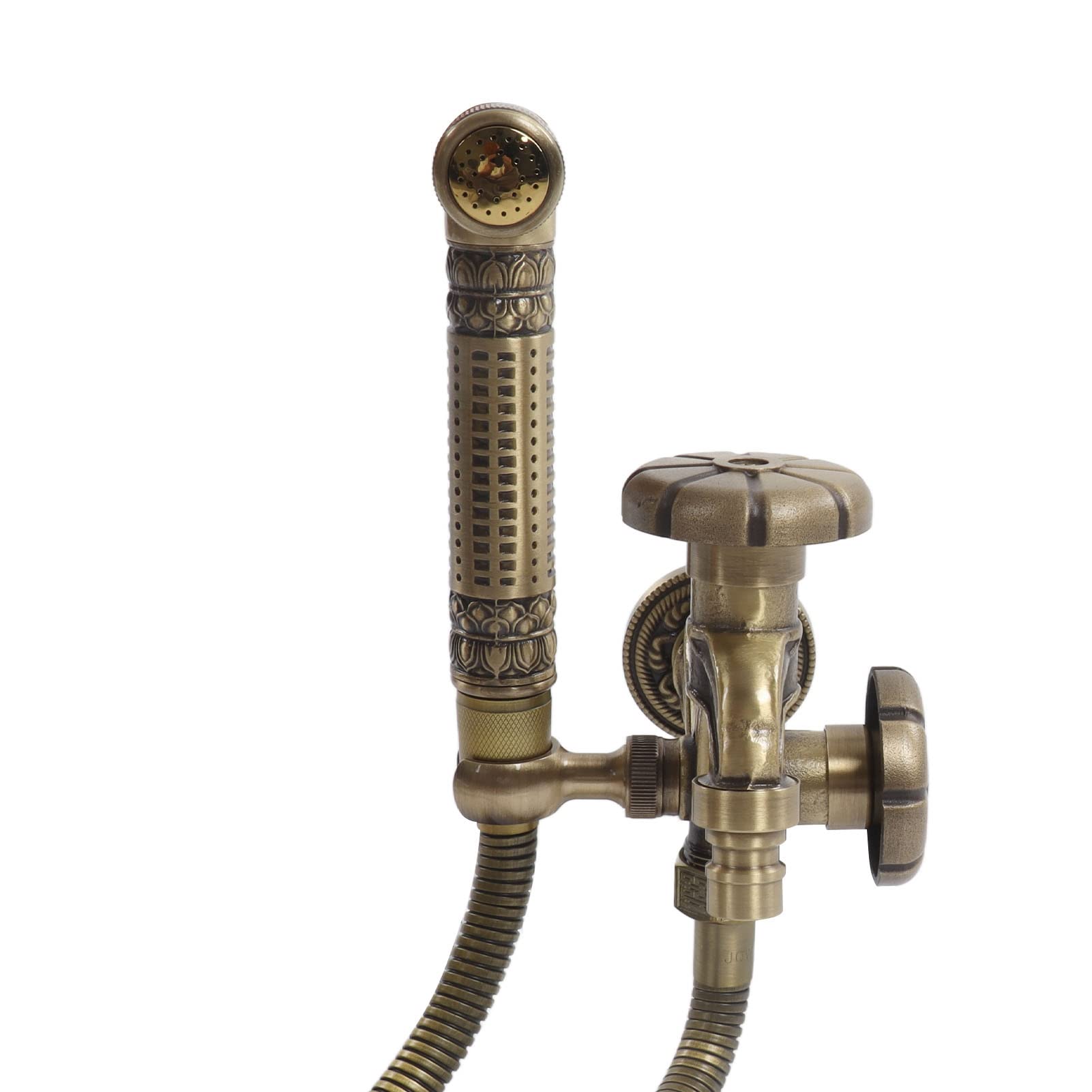 Fafeicy Rubinetto a Muro Monoforo Ottone Retro con Doccetta, per Bagno | Costruzione in Ottone, Filettatura G1/2, Raggio di Spruzzo di 6,5 Piedi, per Bidet o Lavello da giardino.