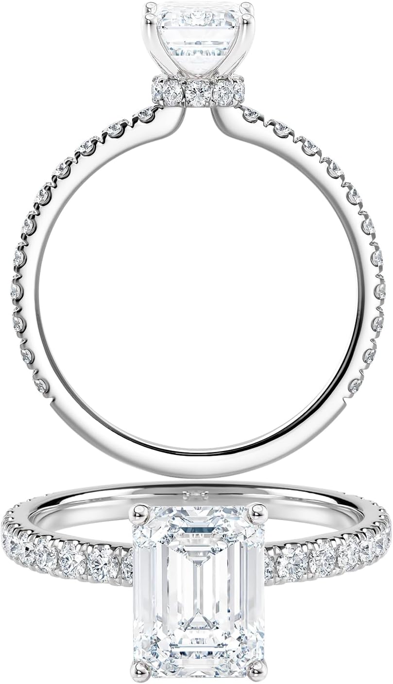 Diamond Wish IGI Certified 1 to 2 1/5 Carat Emerald Cut Lab Grown Diamond Ribbon Halo Engagement Ring for Women in 14k Gold with Side Stones (I-J, VS-SI, cttw) Anniversary Promise Ring Size 4 to 9