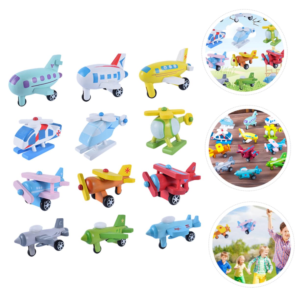 Mini Aeroplano in Legno 12 Pezzi, Giocattolo per Ragazzo Ragazza | Versione Colorata, senza Sbavature, Favorisce la Presa, Adatto a Bebè e Primi Giochi Educativi