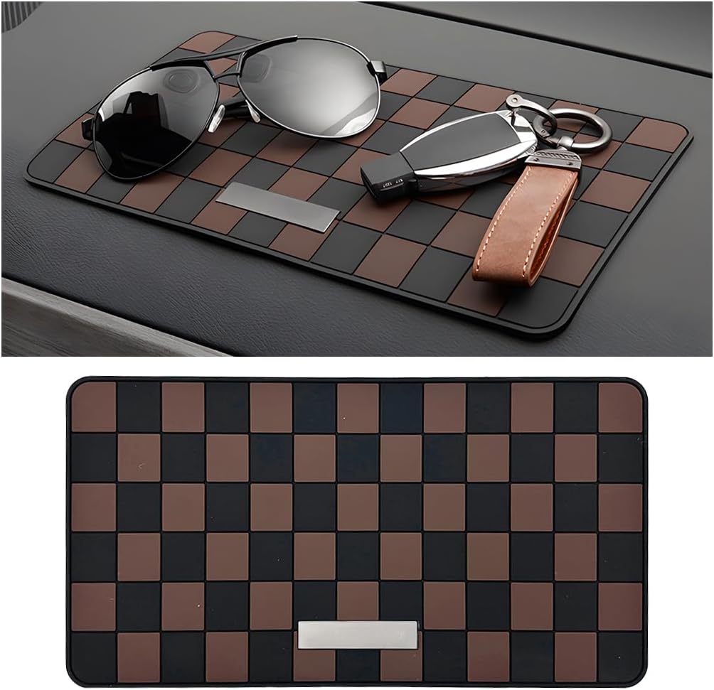 Osilly Car Dashboard Anti-Slip Mat, 10.6″ x 5.9″ Universal PVC Sticky Adhesive Pad for Auto, Multifunctional Vehicle Dash Strong Gripping Pad for Cell Phones Sunglasses Keys GPS Coins (Black/Brown)