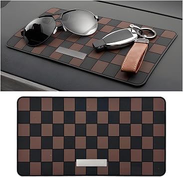 Osilly Car Dashboard Anti-Slip Mat, 10.6″ x 5.9″ Universal PVC Sticky Adhesive Pad for Auto, Multifunctional Vehicle Dash Strong Gripping Pad for Cell Phones Sunglasses Keys GPS Coins (Black/Brown)