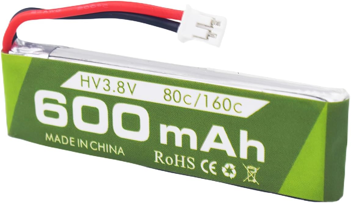 2PCS 1S 3.8V 80C 600mAh Lithium Battery with JST-PH 2.0 Plug Connector and USB Charger Cable for Cineahoop Tinyhawk Mini FPV Racing Drone RC Remote Control Drone Spare Batteries