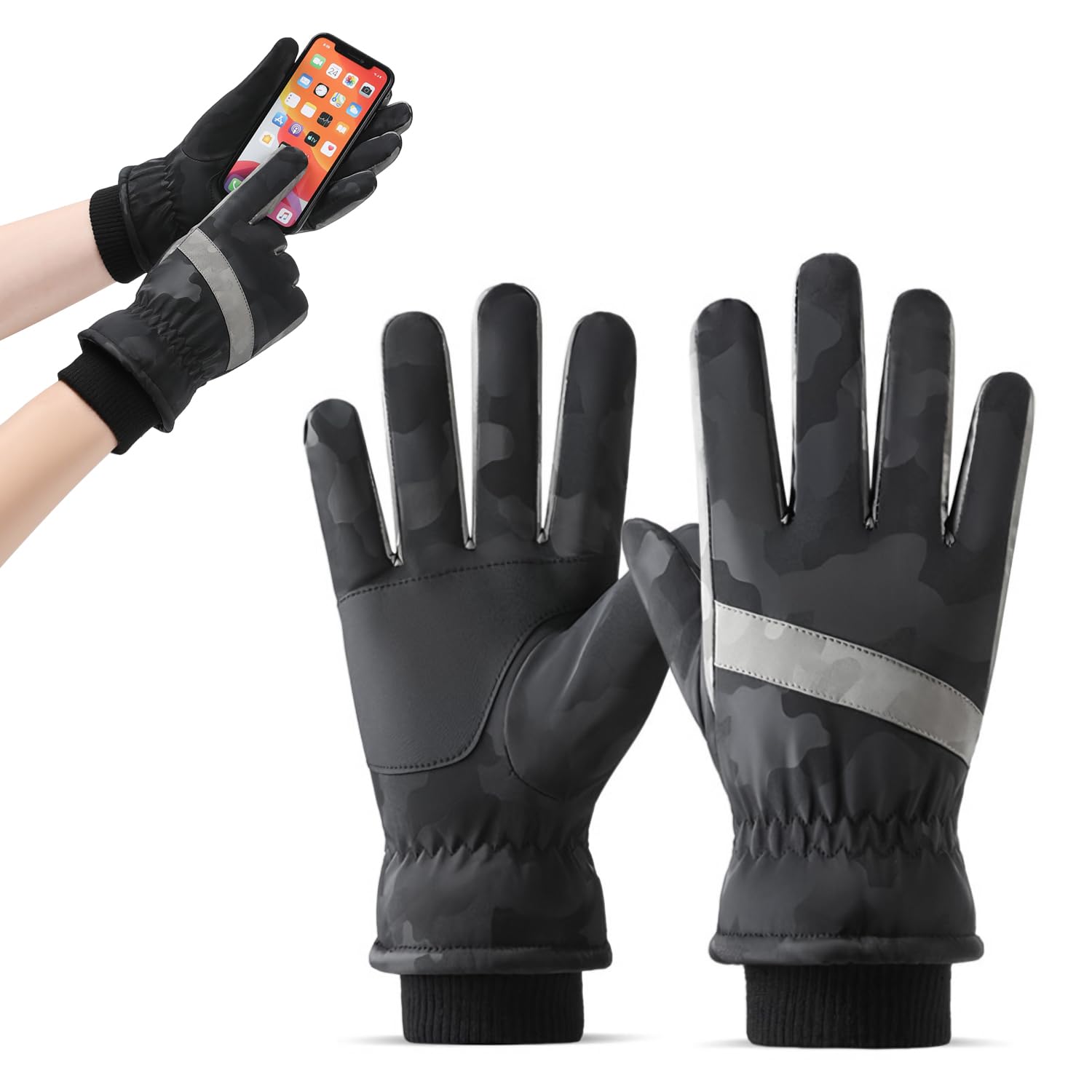 Guanti touchscreen - Guanti morbidi e caldi in maglia per corsa, guida ed escursionismo, guanti touchscreen riscaldati e isolati, grigio scuro | Leroy Merlin