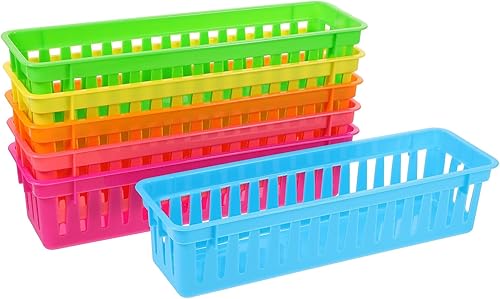 Tofficu 6 soportes para lápices, organizador de crayones, pequeñas cestas de plástico para organizar, coloridas cestas para bolígrafos, bandeja para