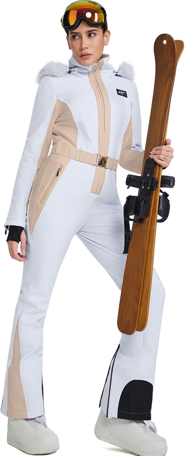 YEEFINE Women's One Piece Ski Suit Waterproof Snowsuits Snowboard Suits Slim Snow Jacket Insulated Outfits Jumpsuits