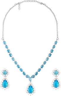 ZAVERI PEARLS Turquoise Blue Cubic Zirconia Contemporary Party Bling Necklace & Earring Set For Women-ZPFK17233 Price In India
