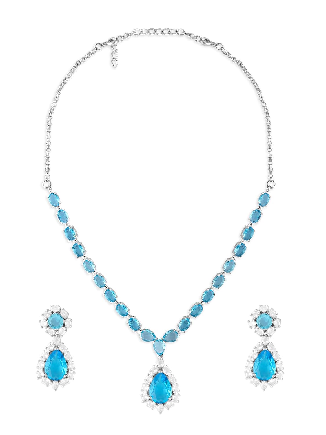 ZAVERI PEARLS Turquoise Blue Cubic Zirconia Contemporary Party Bling Necklace & Earring Set For Women-ZPFK17233 - Review, Price and Buying Guide