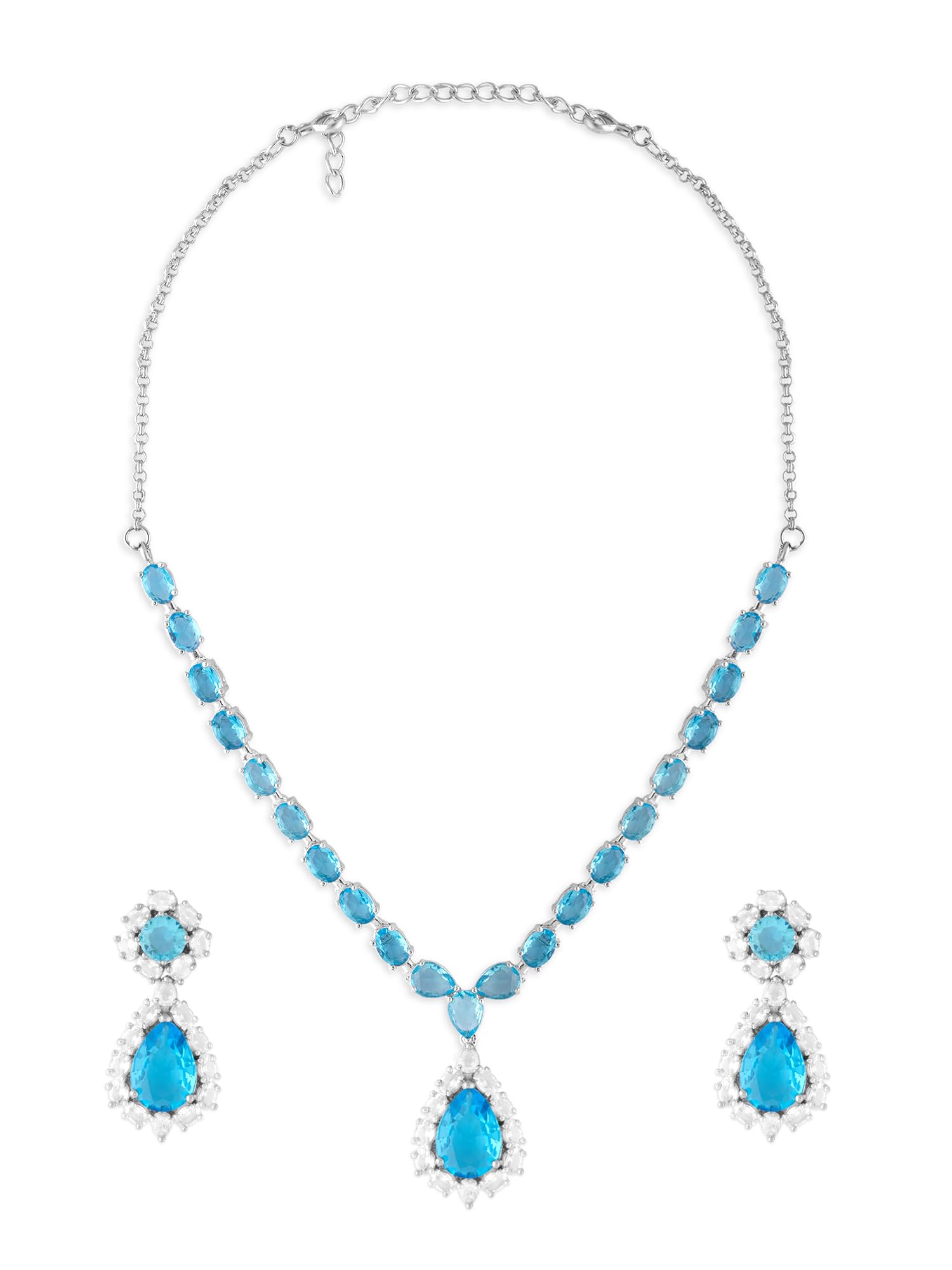 ZAVERI PEARLS Turquoise Blue Cubic Zirconia Contemporary Party Bling Necklace & Earring Set For Women-ZPFK17233 (B0CWV5RY75) Amazon Price History, Amazon Price Tracker
