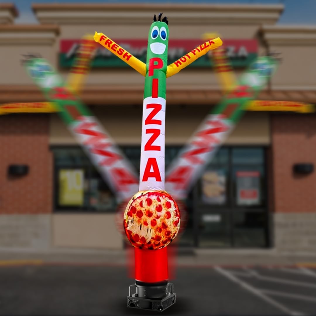 18ft Tall Pizza Air Inflatable Tube Man Dancer with Pizza Sign Delicious Fresh Tubeman Both-Side Hand Printing Perfect Way Help Business Grow Sky Wacky Waving Puppet Guy - Without Blower