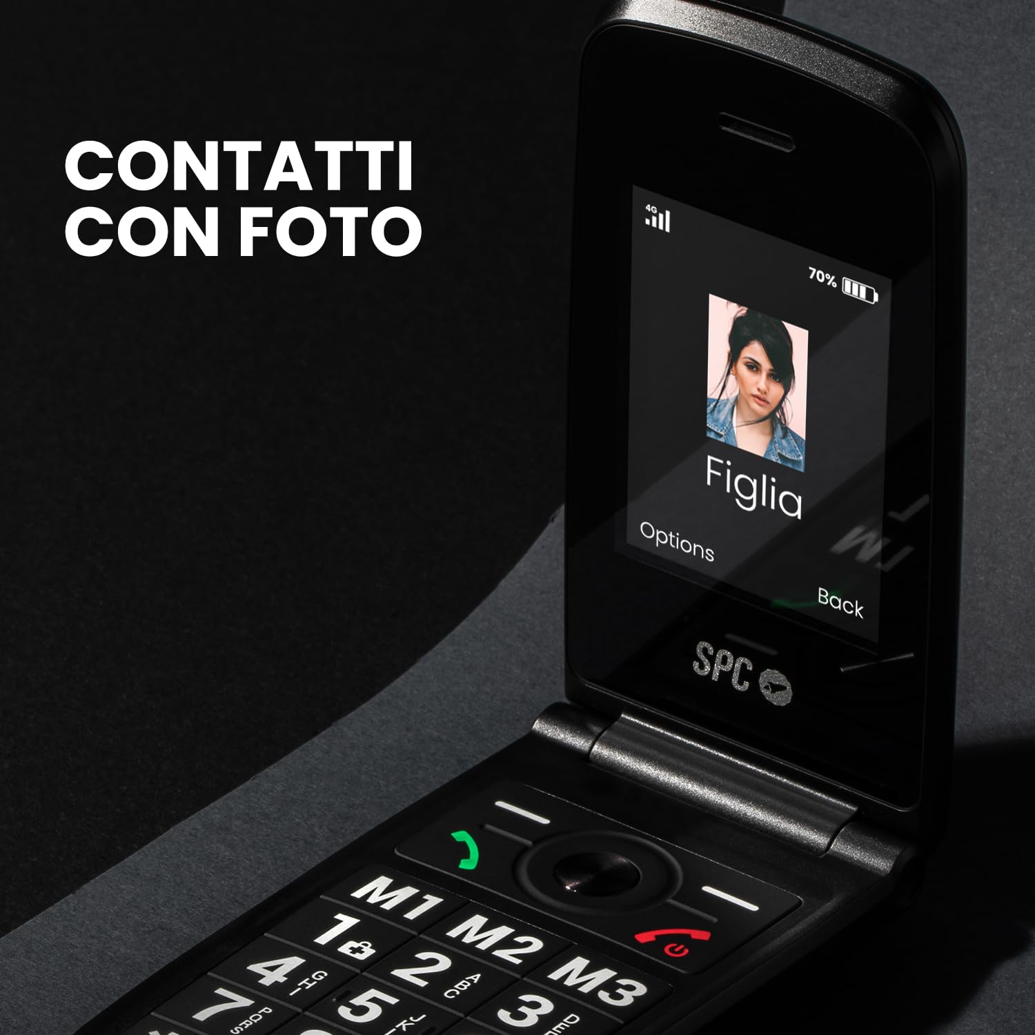 SPC TITAN 2 - Cellulare senior, tasti grandi, 4G, Nero | Suoneria 105dB, display da 2,4 pollici, grande batteria, 3 tasti di memoria diretta, facile e configurazione a distanza