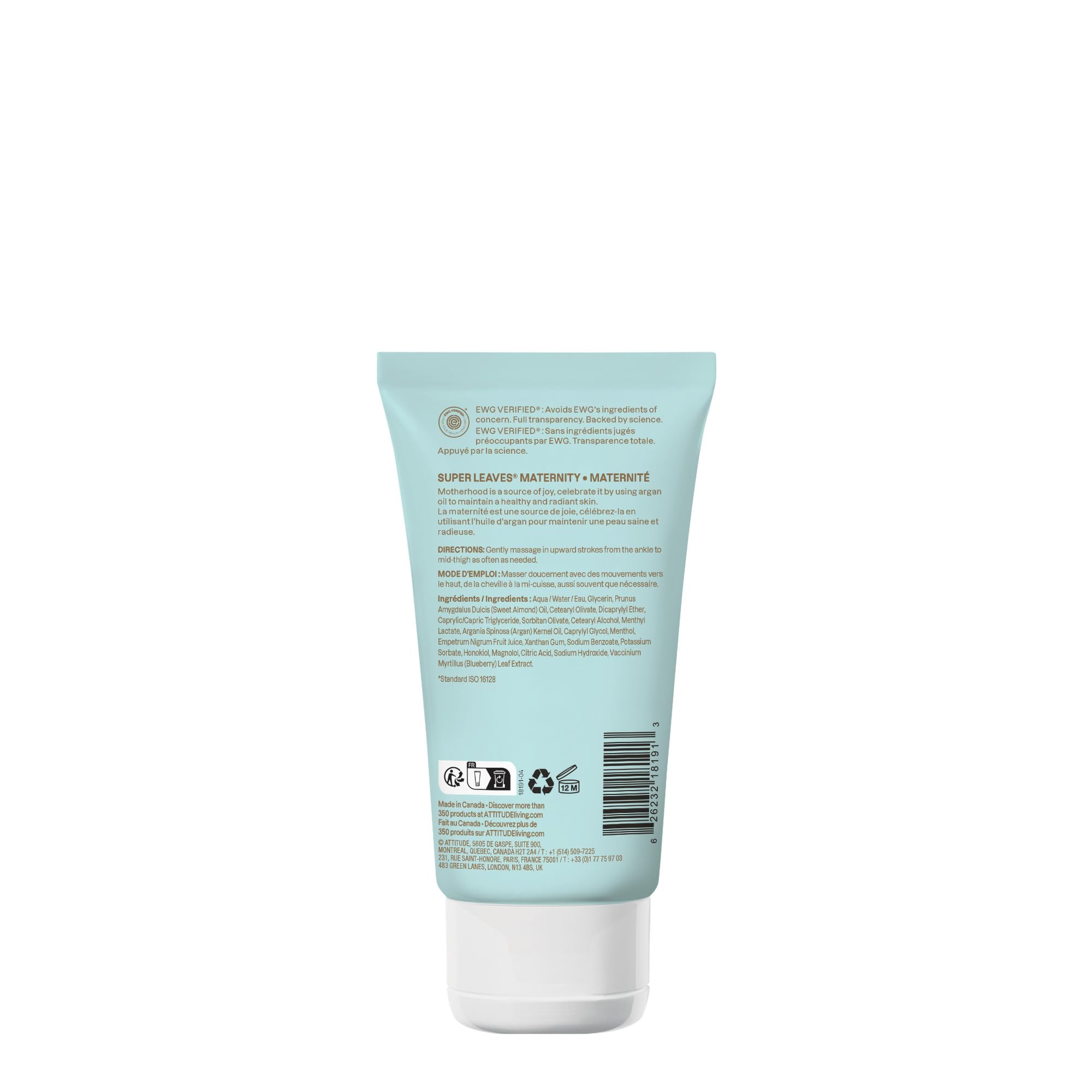 ATTITUDE Pregnancy Tired Legs Cream, EWG Verified, Dermatologically Tested, Plant and Mineral-Based, Vegan Maternity Products, Soothing and Refreshing Mint, 5 Fl Oz