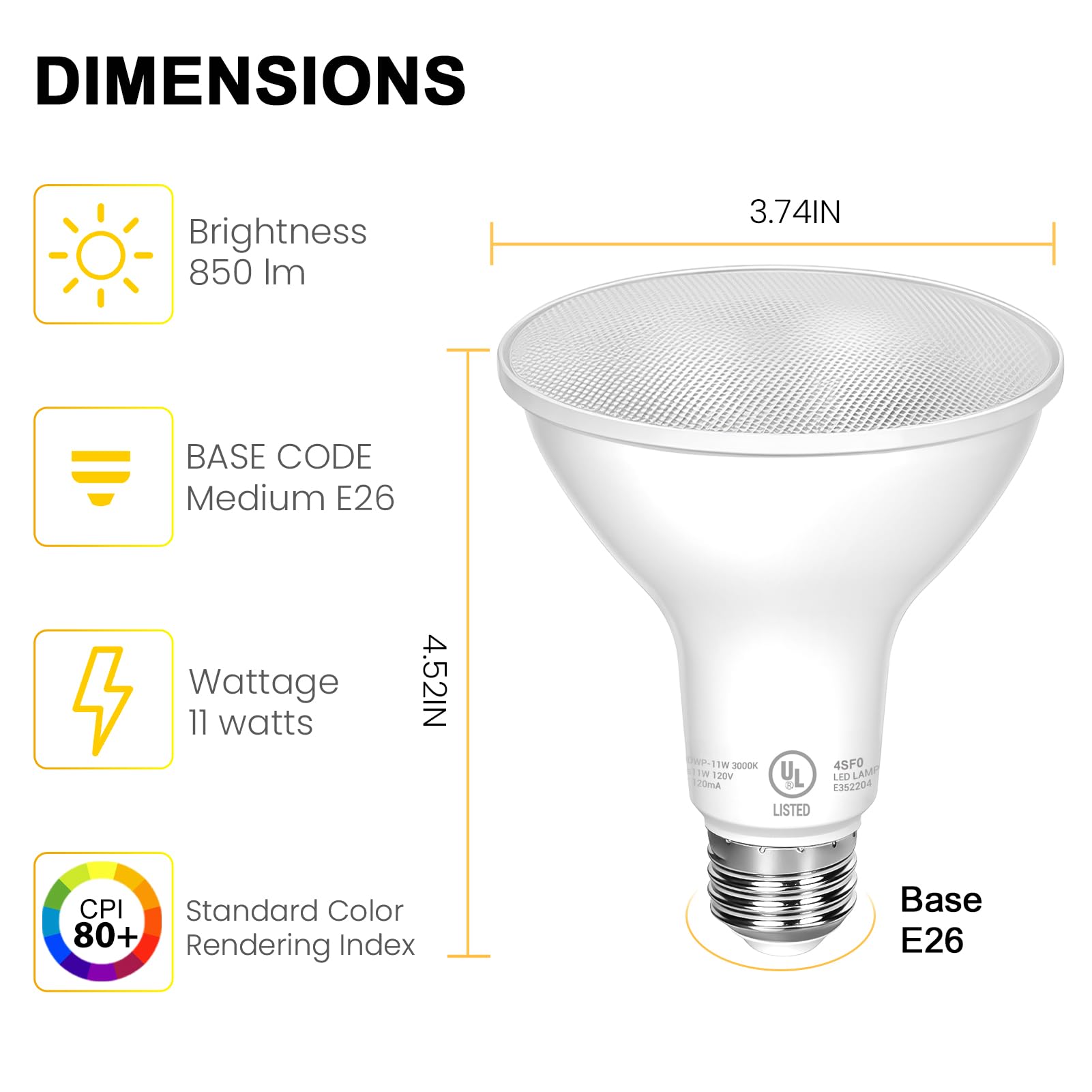 PAR30 LED Bulbs UL Listed, Dimmable Light Bulb, 11 Watt(75W Equivalent) Spotlight, E26 Base, 3000K Warm White Flood Light Bulbs for Living Room Kitchen Hotels Showroom, Indoor/Outdoor (6 Pack)
