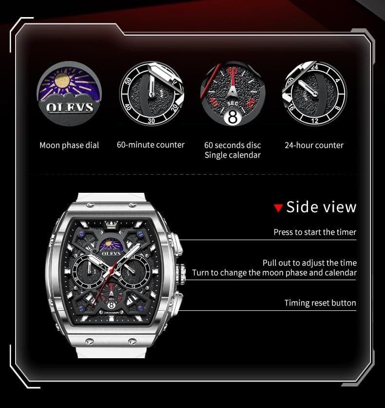 OLEVS Mens Watches Stylish Chronograph Waterproof Luminous Silicon Strap Multifunction Watches for Men Business White Men Wrist Watch - Image 4