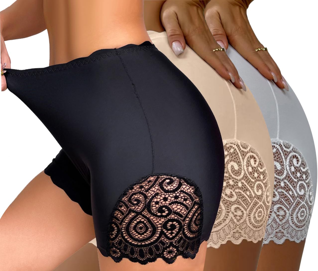Boxer Femme Shorty Anti Frottement Cuisse Femme Panty sous Vetements Feminins sans Couture Invisible Boxer Shorts Culotte de Sécurité Panty Dentelle Legging pour Robe Jupe ou Pantalons