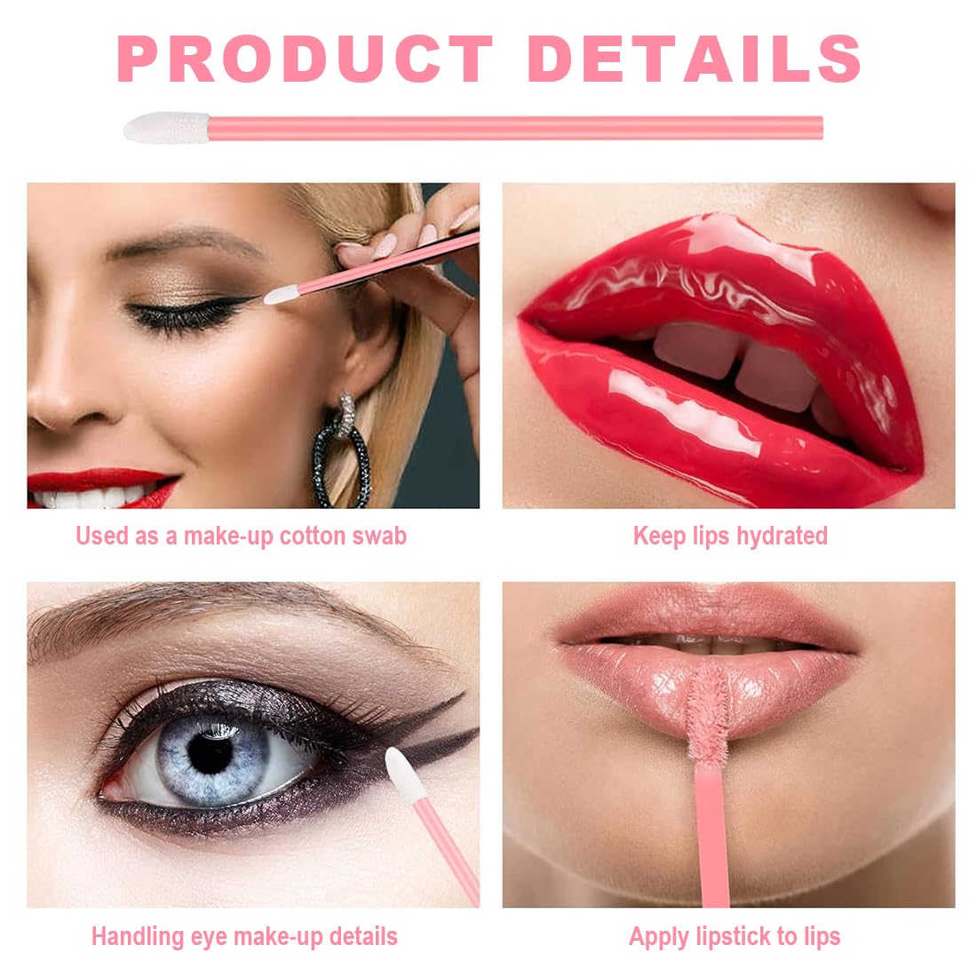100 Pezzi Pennello Labbra Monouso, Pennello Trucco Rossetto, Pennello Sopracciglia Kit Attrezzi di Bellezza (rosa)