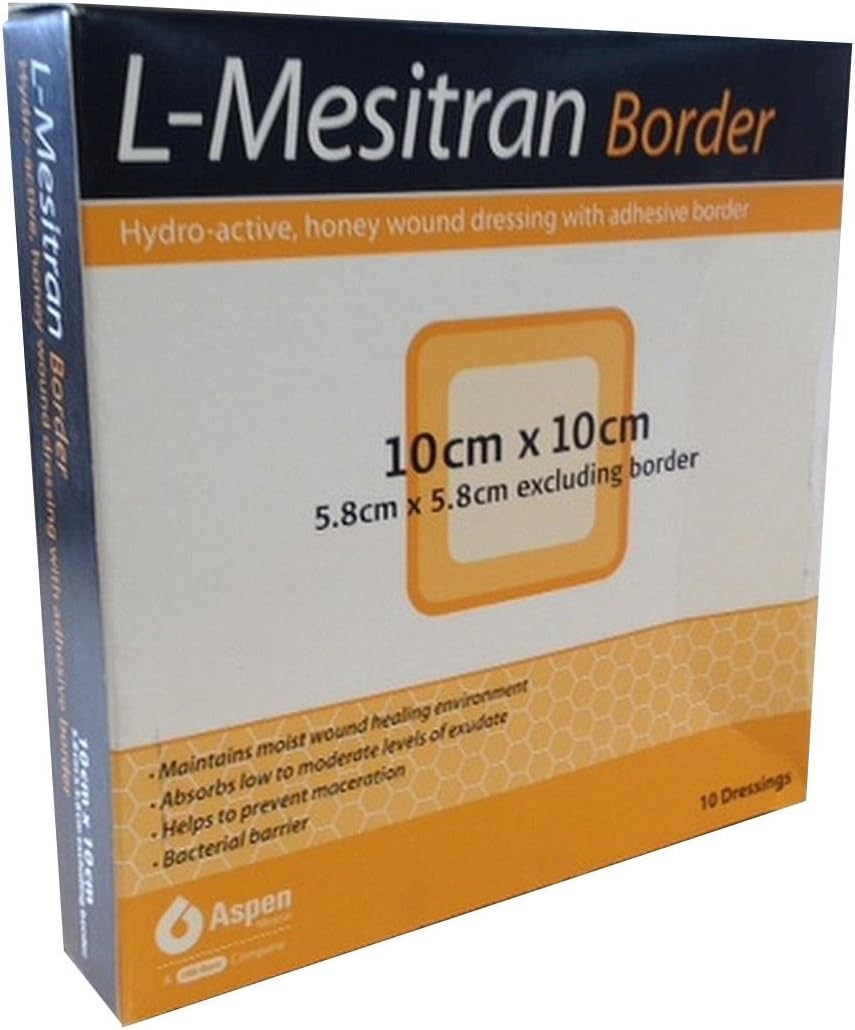 L-Mesitran Border Hydro-Active Honey Wound Dressing With Adhesive Border 10cm x 10cm - Pack of 10