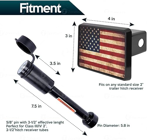 Miniatura 3 de ZONETECH Cubierta de enganche de bandera estadounidense táctica de Estados Unidos y bloqueo de receptor de enganche de remolque de 2 pulgadas
