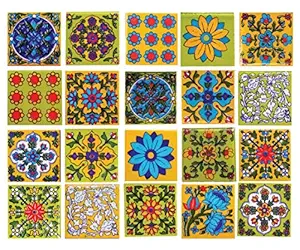 Shiv Kripa Blue Pottery Classic Home Decor Jaipur 2 x 2 inch Tiles (Pack of 20 Tiles)