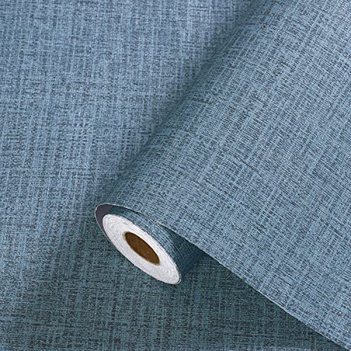 Akywall Blue Peel and Stick Wallpaper 393.7inch Textured Linen Contact Paper for Cabinets Countertops Waterproof Grasscloth Wall Paper Pre-Pasted for Bedroom Stick on Wallpaper Self Adhesive by Akywall - Used condition - US$16.94