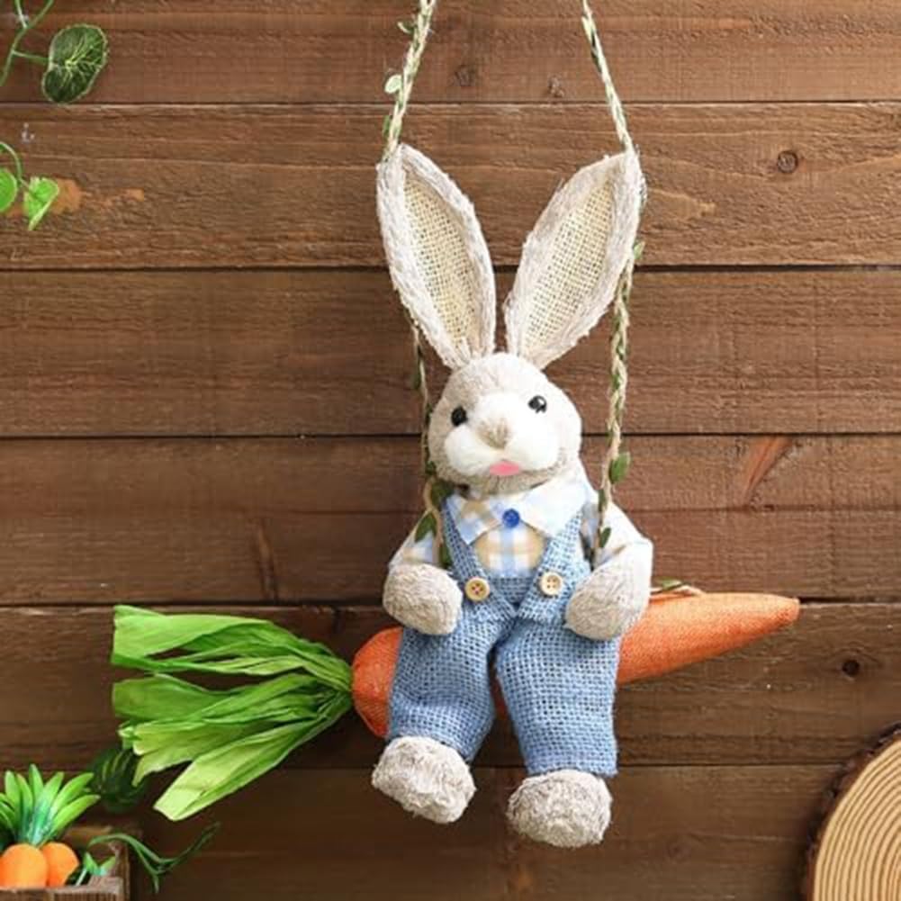 Lot De 2 Lapins De Pâques En Paille Faits à La Main - Décoration De