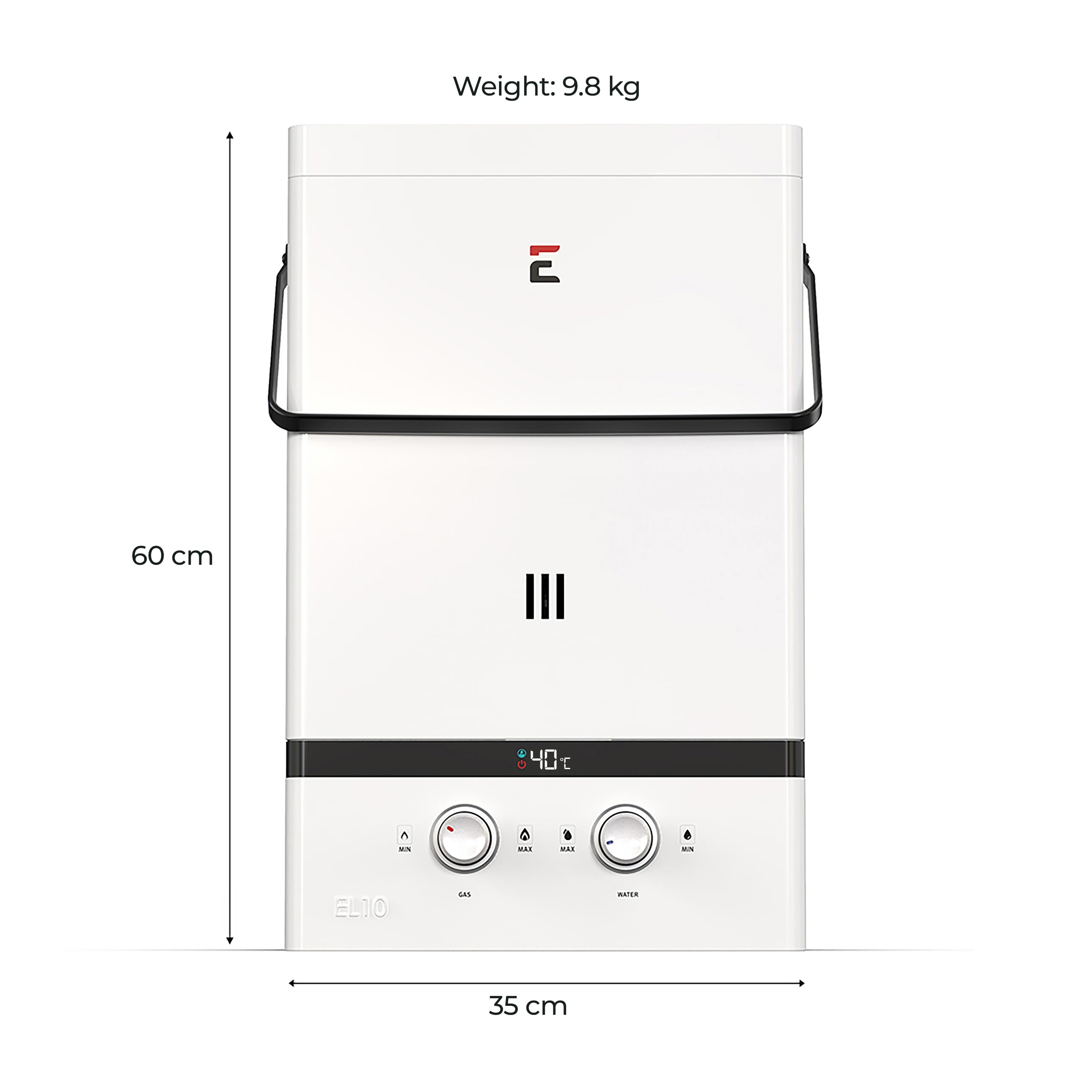 Calentador de agua instantáneo portátil para exteriores Eccotemp Luxé de 10 LPM, 50 mbar