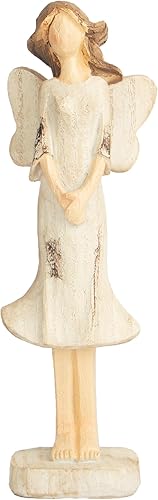 Figuras de ángel de grano de madera, 6.5 pulgadas, estatua de ángel de pie tímida, delicada escultura de resina, un regalo pensado para momentos de