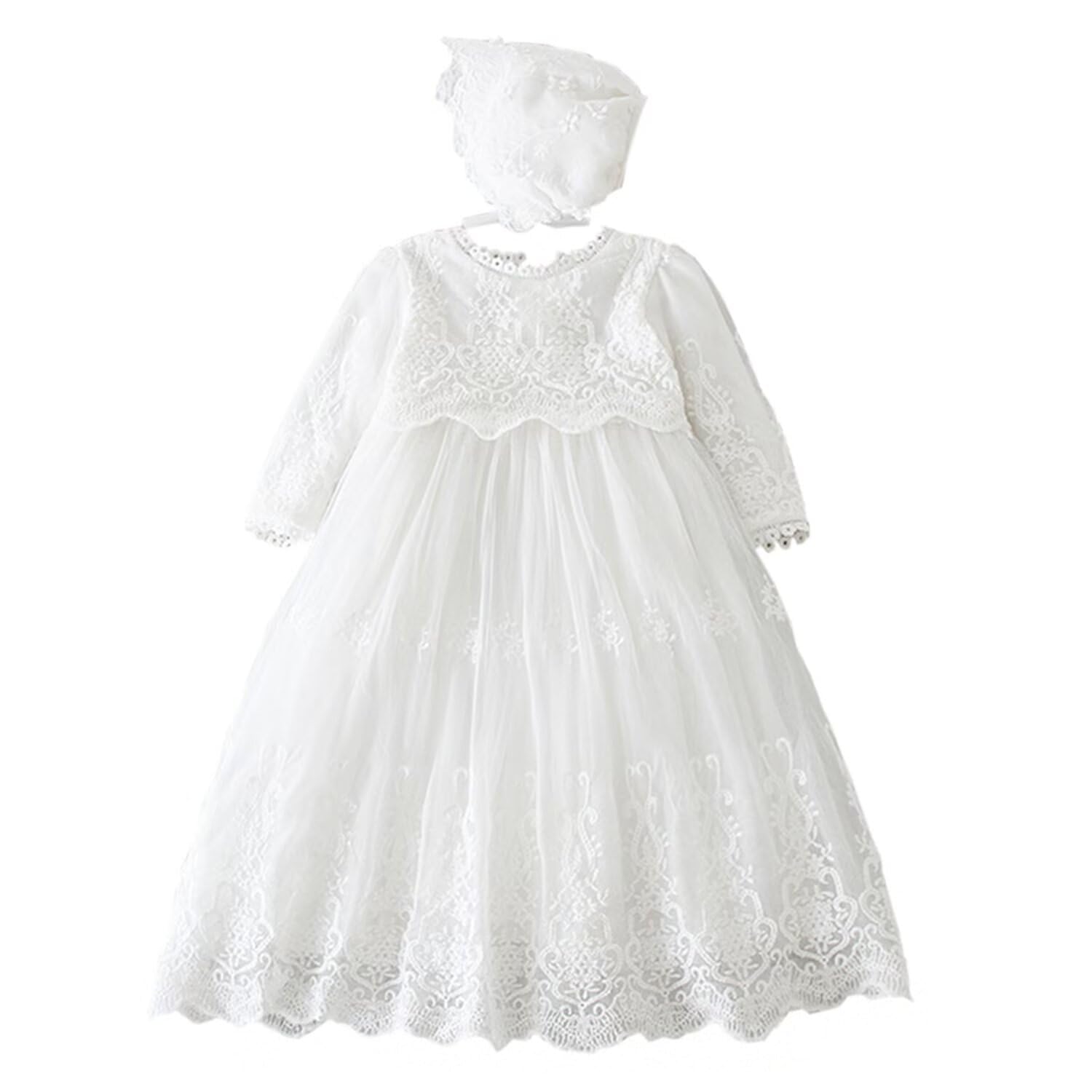 LeideurBaby Long Christening Gowns White Baptism Dress Special Occasion Dresses for Girls Birthday