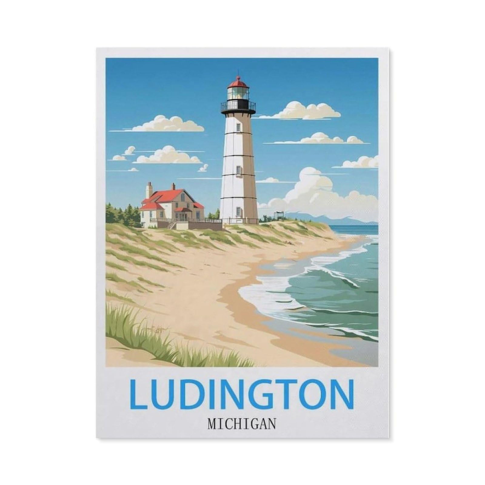 Beayodkp （40 X 50 Cm/15.74 X 19.68 Inches） Diamond Painting，Ludington Michigan Vintage Travel Poster，Diamond Painting Art Embroidery Cross Stitch Pictures Gift Wall Decoration-Cc64