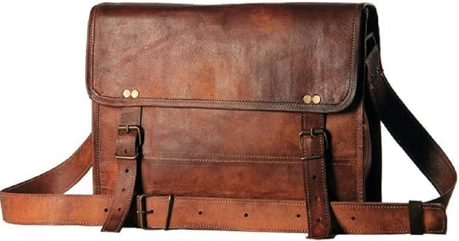 Mens Leather Messenger Bag 14 Inch Genuine Leather Laptop Bags for Men Vintage Messengers Crossbody Satchel for Office Work Business & College